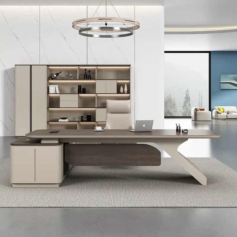 Modern Large CEO Desk Chair Set for Home Office Convertible Modular Features Painted MDF Computer Desk Manager's Desk — image 5