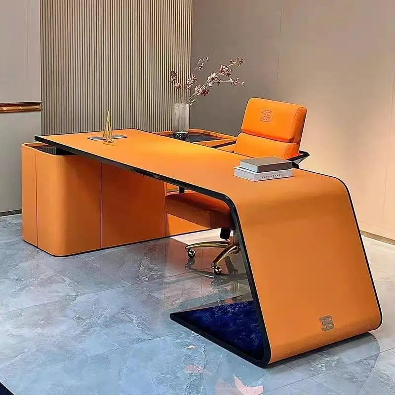 Italian Style Light Luxury High-end Wood China Boss Office Desk Designer Model Villa Grand Presidential Large Desk — image 2