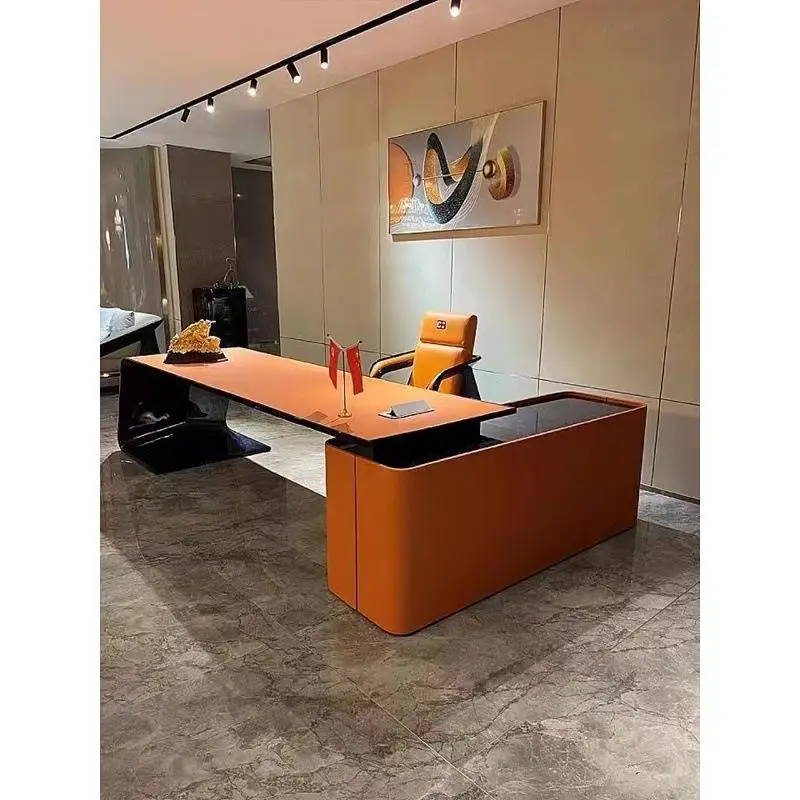 Italian Style Light Luxury High-end Wood China Boss Office Desk Designer Model Villa Grand Presidential Large Desk — image 3