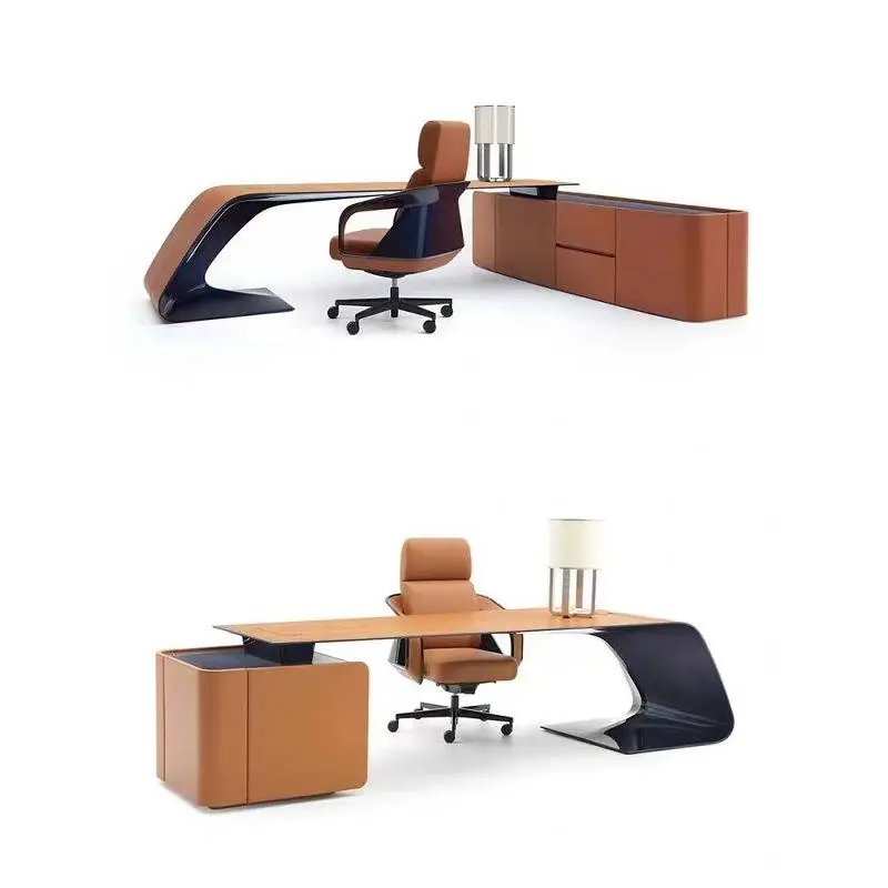 Italian Style Light Luxury High-end Wood China Boss Office Desk Designer Model Villa Grand Presidential Large Desk — image 4
