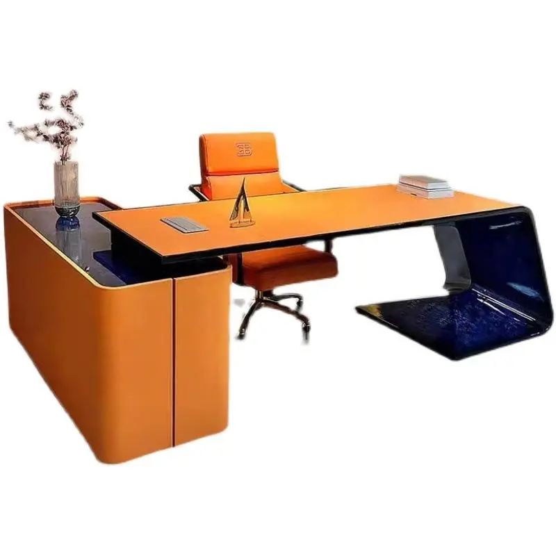 Italian Style Light Luxury High-end Wood China Boss Office Desk Designer Model Villa Grand Presidential Large Desk — image 5