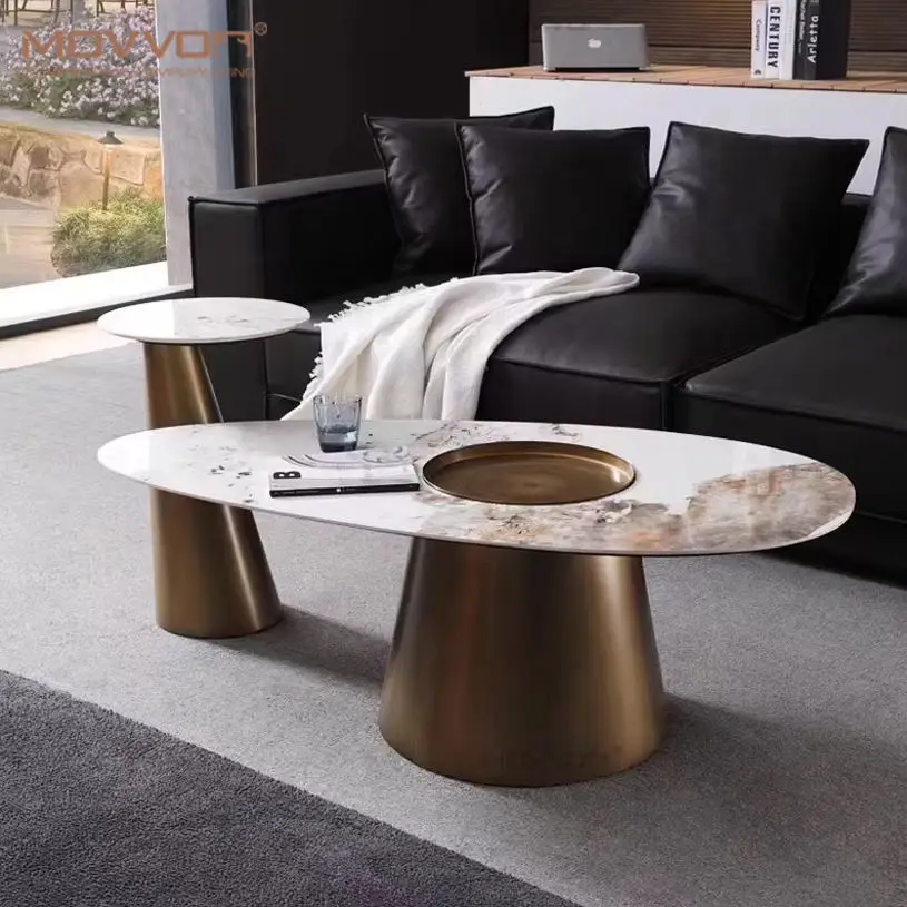 Luxury Round Ceramic Top Coffee Table with New Marble Design Rock Plate Home Furniture for Living Room — view 1