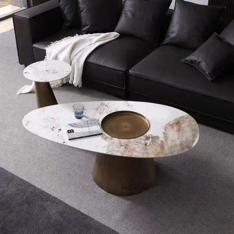 Luxury Round Ceramic Top Coffee Table with New Marble Design Rock Plate Home Furniture for Living Room — image 3