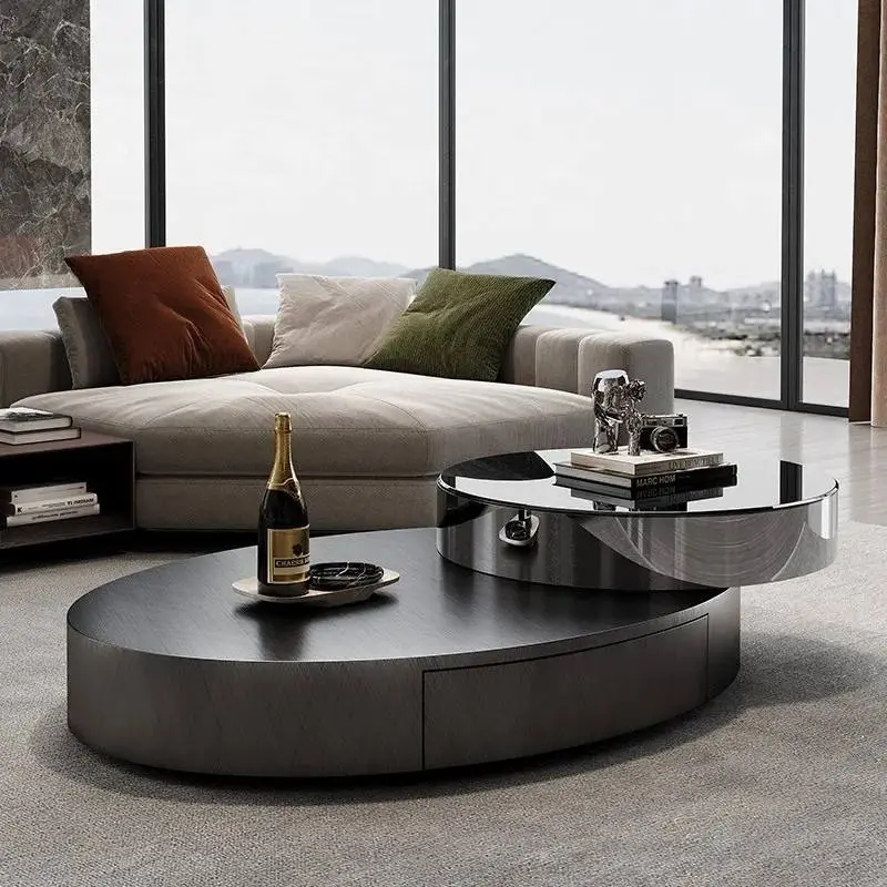 Light Luxury Rotating Metal Coffee Table Set for Living Room Small Apartment Modern No Assembly Required — image 2