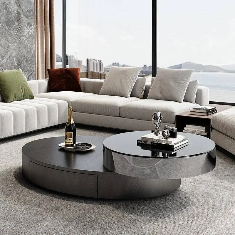 Light Luxury Rotating Metal Coffee Table Set for Living Room Small Apartment Modern No Assembly Required — image 4