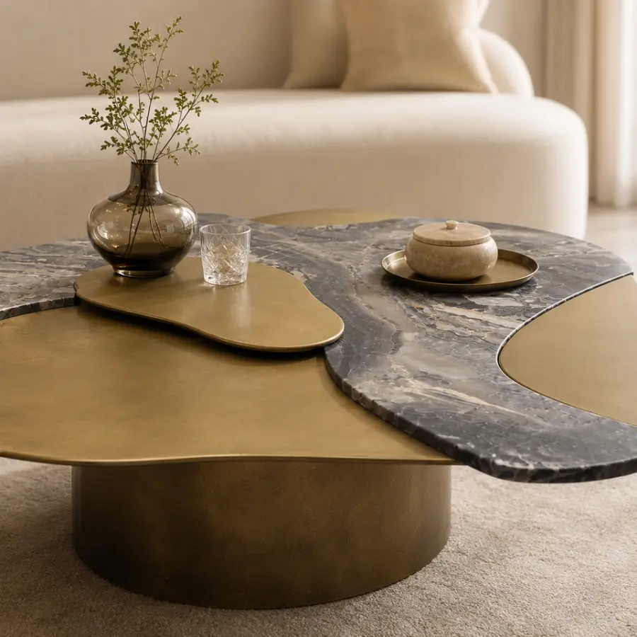 Custom Modern Design Marble Table Triangle Shaped Irregular Stainless Steel Frame for Home Hotel Luxury Villa Coffee Table Base — image 4