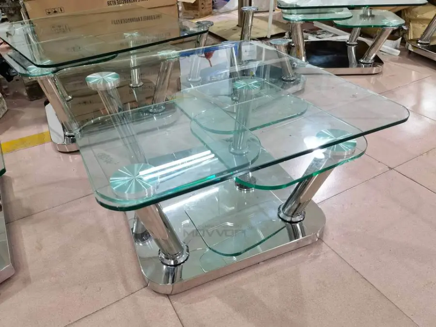 Modern Style Home Goods Coffee Table Stainless Steel and 4 Tempered Glass 12mm Top with Full Motion for Living Room Furniture — image 4