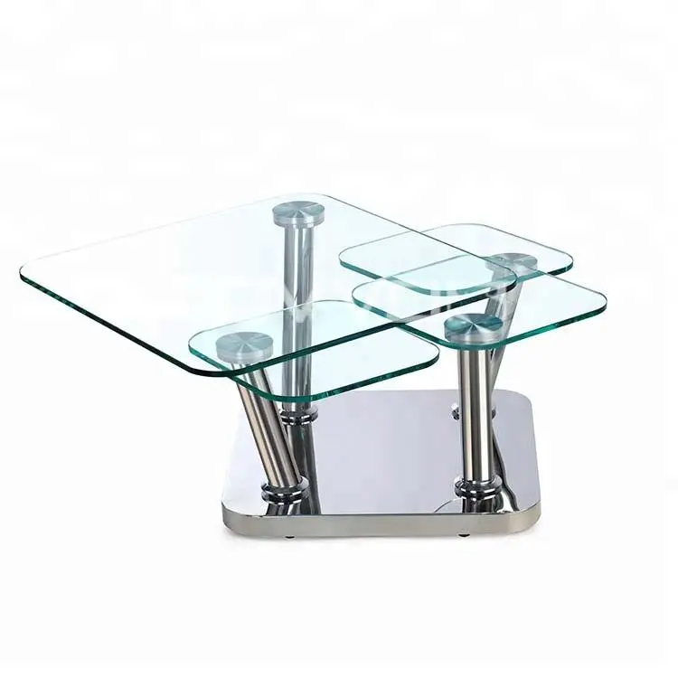 Modern Style Home Goods Coffee Table Stainless Steel and 4 Tempered Glass 12mm Top with Full Motion for Living Room Furniture — image 5
