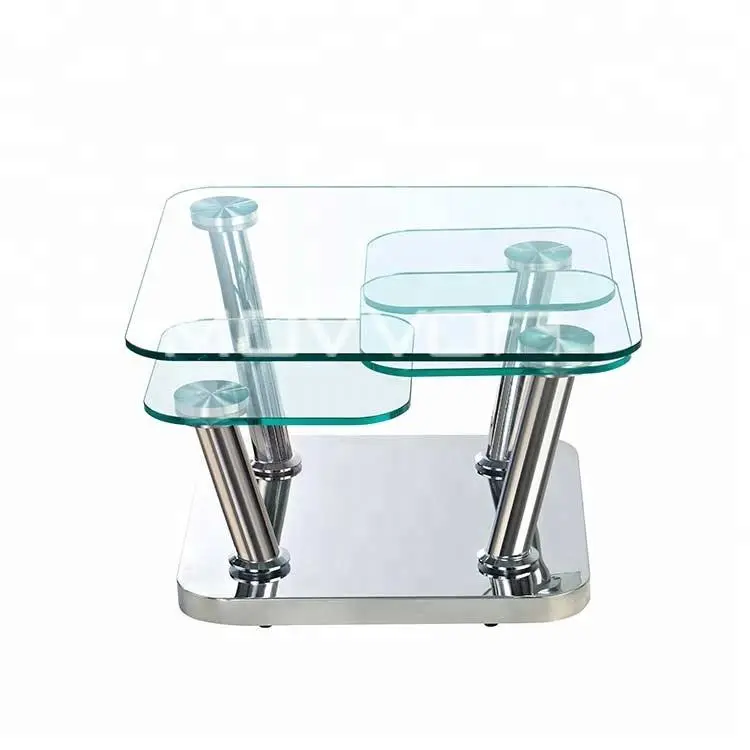 Modern Style Home Goods Coffee Table Stainless Steel and 4 Tempered Glass 12mm Top with Full Motion for Living Room Furniture — image 6
