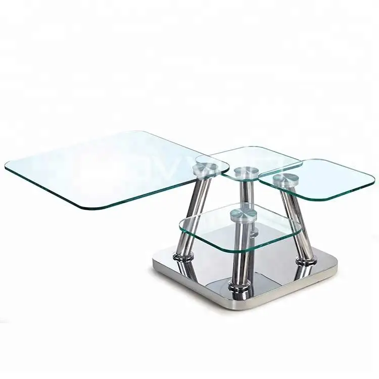 Modern Style Home Goods Coffee Table Stainless Steel and 4 Tempered Glass 12mm Top with Full Motion for Living Room Furniture — image 7