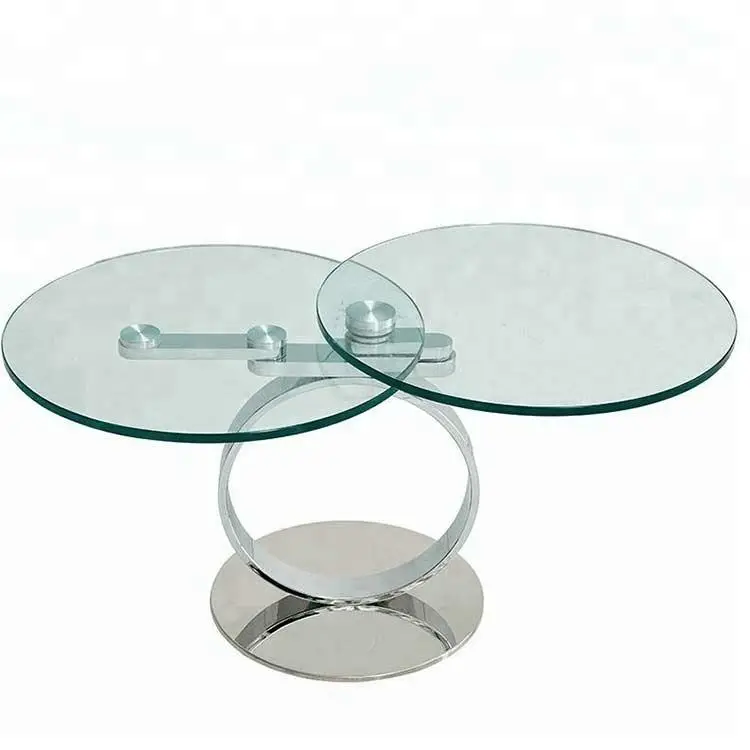Ring End Table With Two Moving Glass. Modern Living Room Chrome Base Swivel Glass End Side Table — view 1