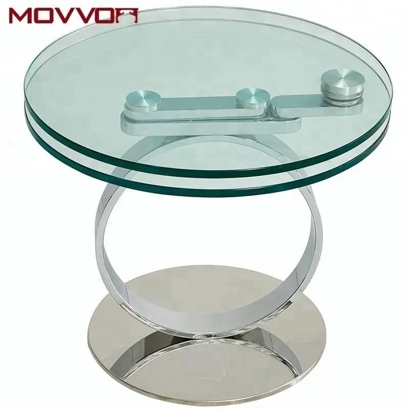 Ring End Table With Two Moving Glass. Modern Living Room Chrome Base Swivel Glass End Side Table — image 2