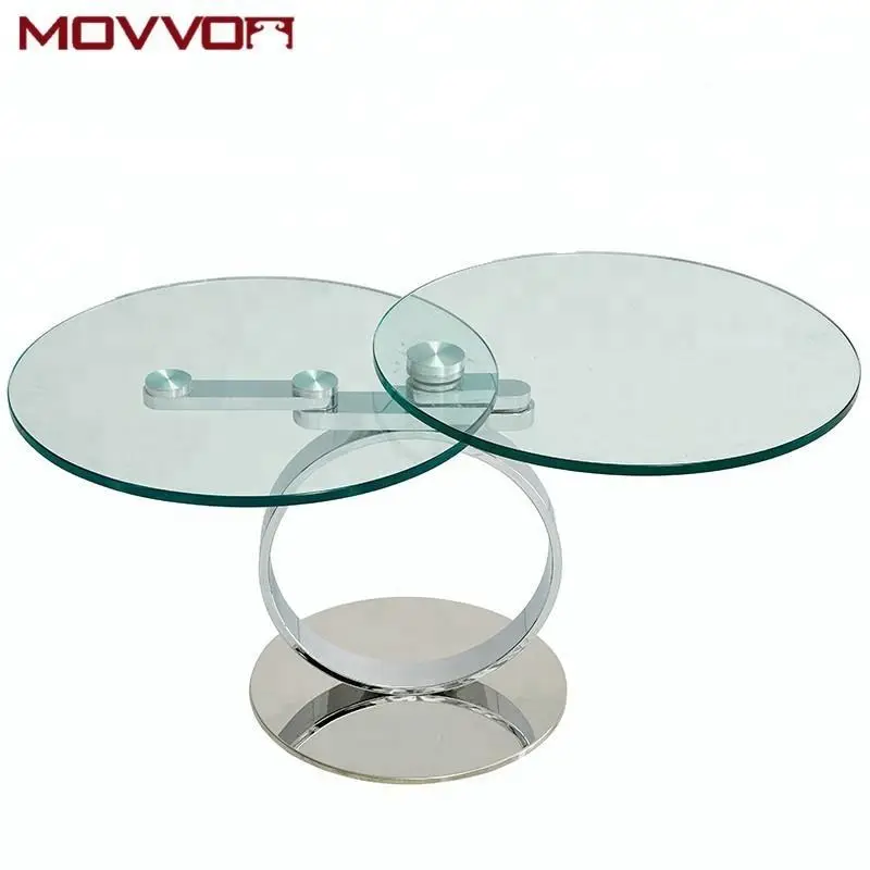 Ring End Table With Two Moving Glass. Modern Living Room Chrome Base Swivel Glass End Side Table — image 3