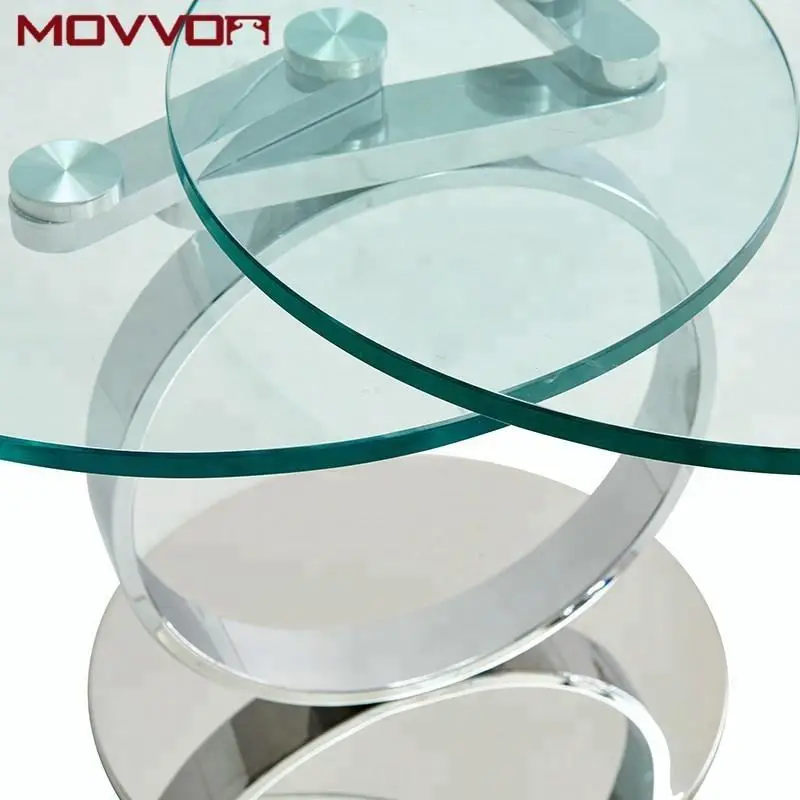 Ring End Table With Two Moving Glass. Modern Living Room Chrome Base Swivel Glass End Side Table — image 4