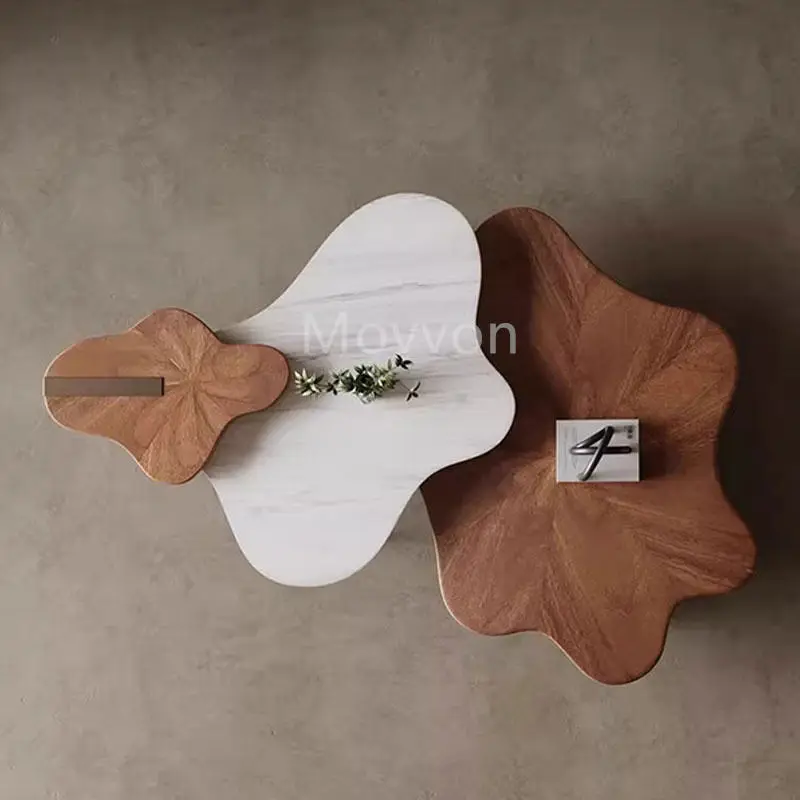 Modern Creamy Style Cloud Shaped Coffee Table Set Extendable Nordic Modular Wooden Top with Glaze Finish for Living Room — image 3