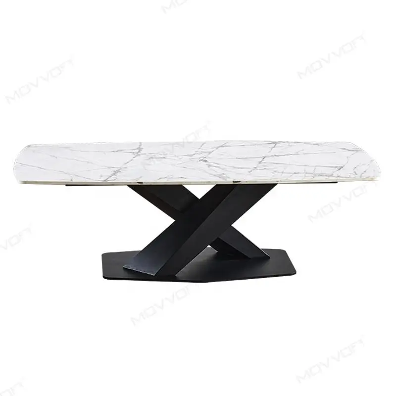 Movvon Italian Modern Minimalist Contemporary Coffee Table Light Luxury Design Stainless Steel Marble Top Home Bedroom F — view 1