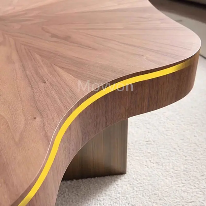 Modern Creamy Style Cloud Shaped Coffee Table Set Extendable Nordic Modular Wooden Top with Glaze Finish for Living Room — image 5