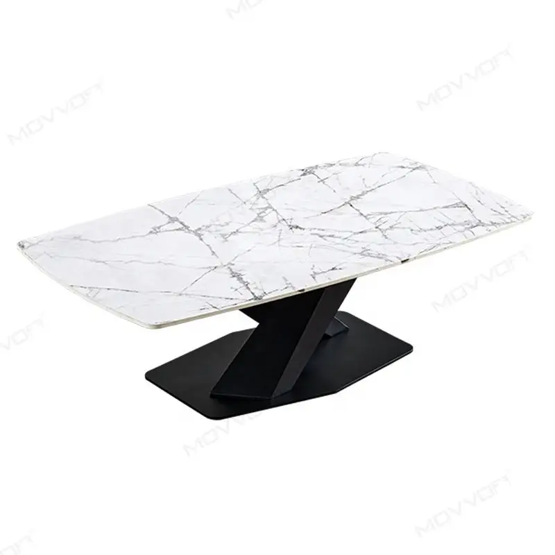 Movvon Italian Modern Minimalist Contemporary Coffee Table Light Luxury Design Stainless Steel Marble Top Home Bedroom Farmhouse — image 3