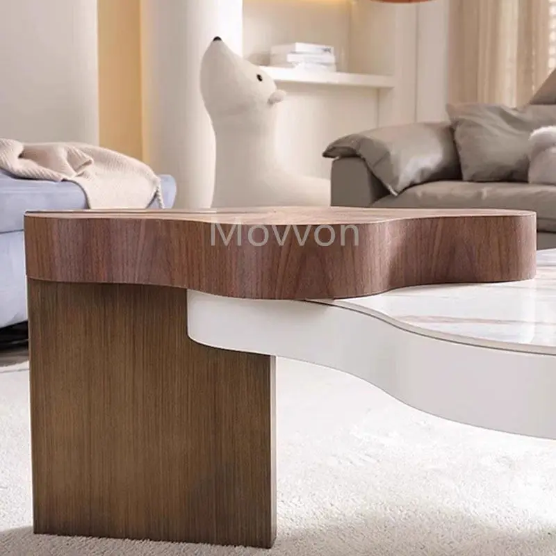 Modern Creamy Style Cloud Shaped Coffee Table Set Extendable Nordic Modular Wooden Top with Glaze Finish for Living Room — image 6