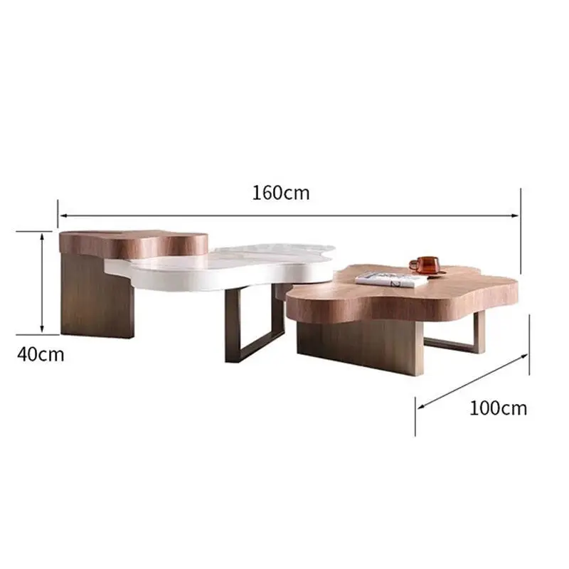 Modern Creamy Style Cloud Shaped Coffee Table Set Extendable Nordic Modular Wooden Top with Glaze Finish for Living Room — image 7