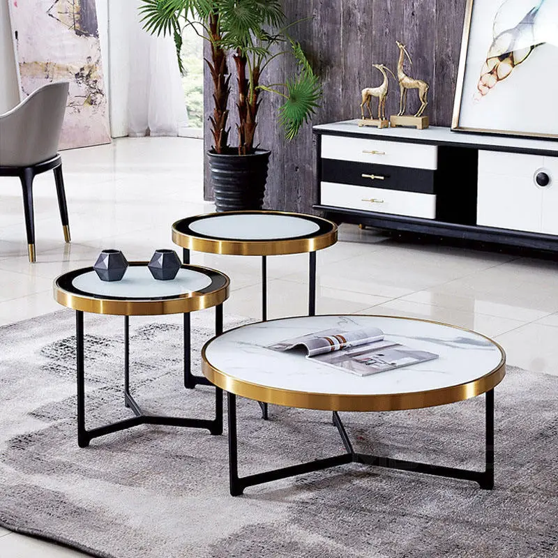 Movvon Italian Modern Minimalist Contemporary Coffee Table Light Luxury Design Stainless Steel Marble Top Home Bedroom Farmhouse — image 6