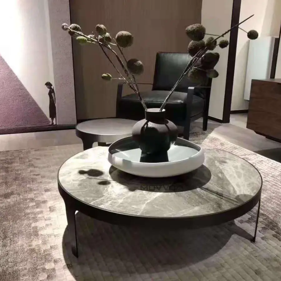 Movvon Italian Modern Minimalist Contemporary Coffee Table Light Luxury Design Stainless Steel Marble Top Home Bedroom Farmhouse — image 7