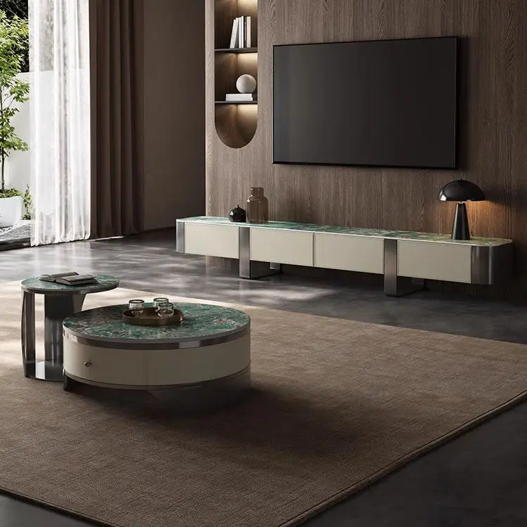 Light Luxury Rock Board Modern Style High-grade Coffee Table Oval Combination Italian High-end Minimalist Coffee Table — image 2
