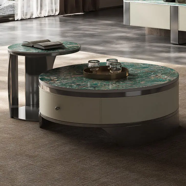 Light Luxury Rock Board Modern Style High-grade Coffee Table Oval Combination Italian High-end Minimalist Coffee Table — image 3