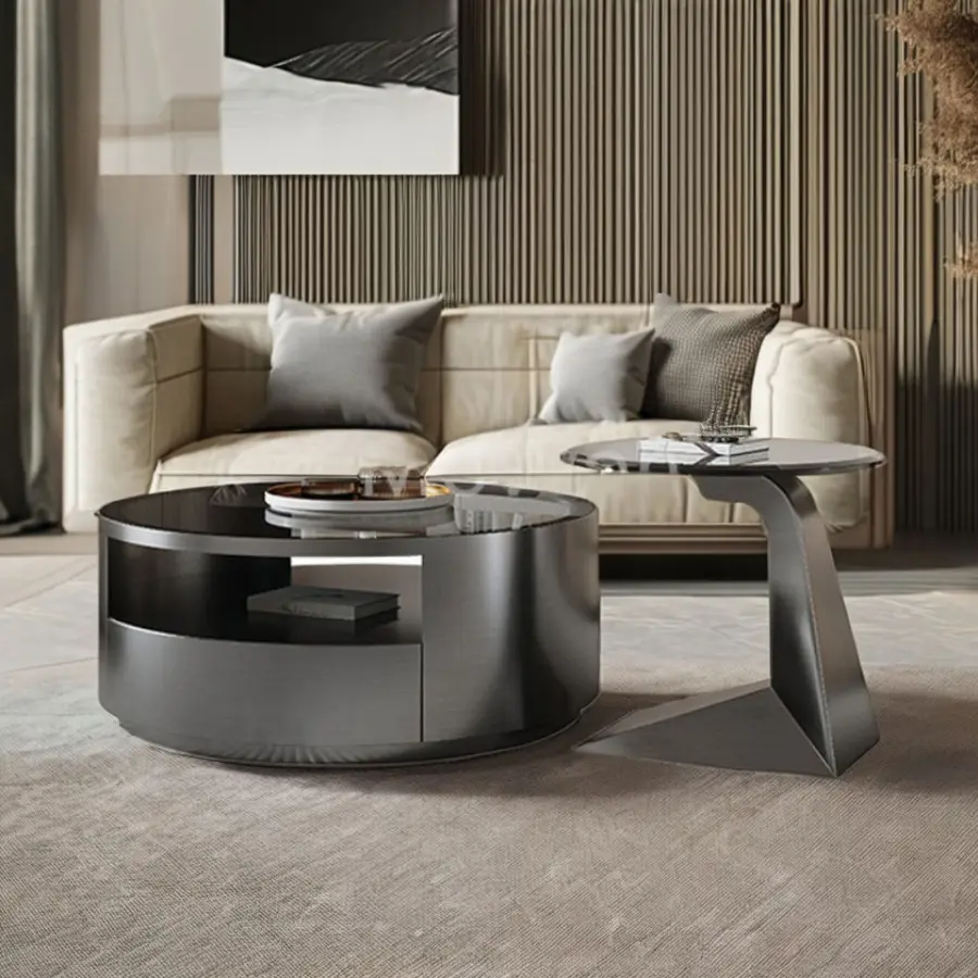 Light Luxury Home Coffee Table Curved Combination Living Room Designer Black Tempered Glass Round Coffee Table — view 1