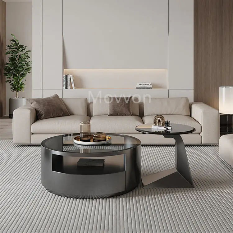 Light Luxury Home Coffee Table Curved Combination Living Room Designer Black Tempered Glass Round Coffee Table — view 3