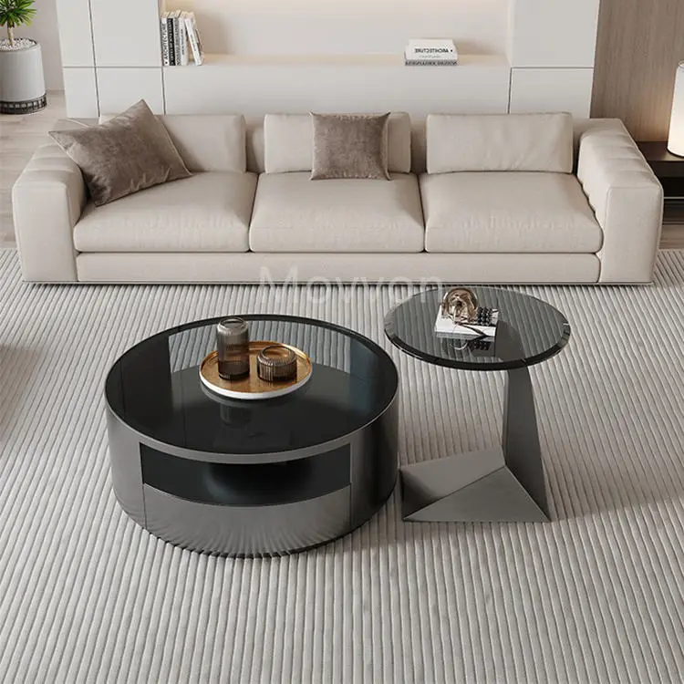 Light Luxury Home Coffee Table Curved Combination Living Room Designer Black Tempered Glass Round Coffee Table — view 4