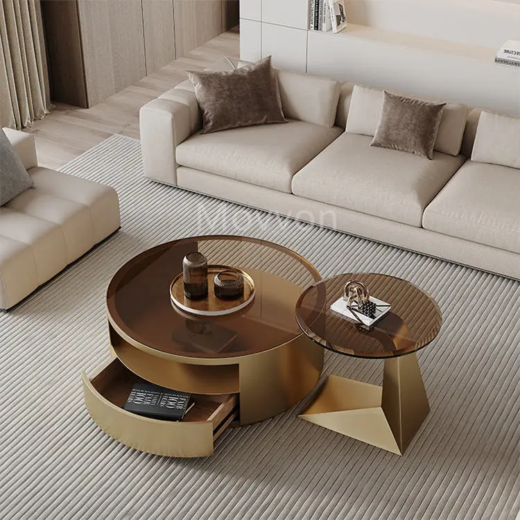 Light Luxury Home Coffee Table Curved Combination Living Room Designer Black Tempered Glass Round Coffee Table — view 5