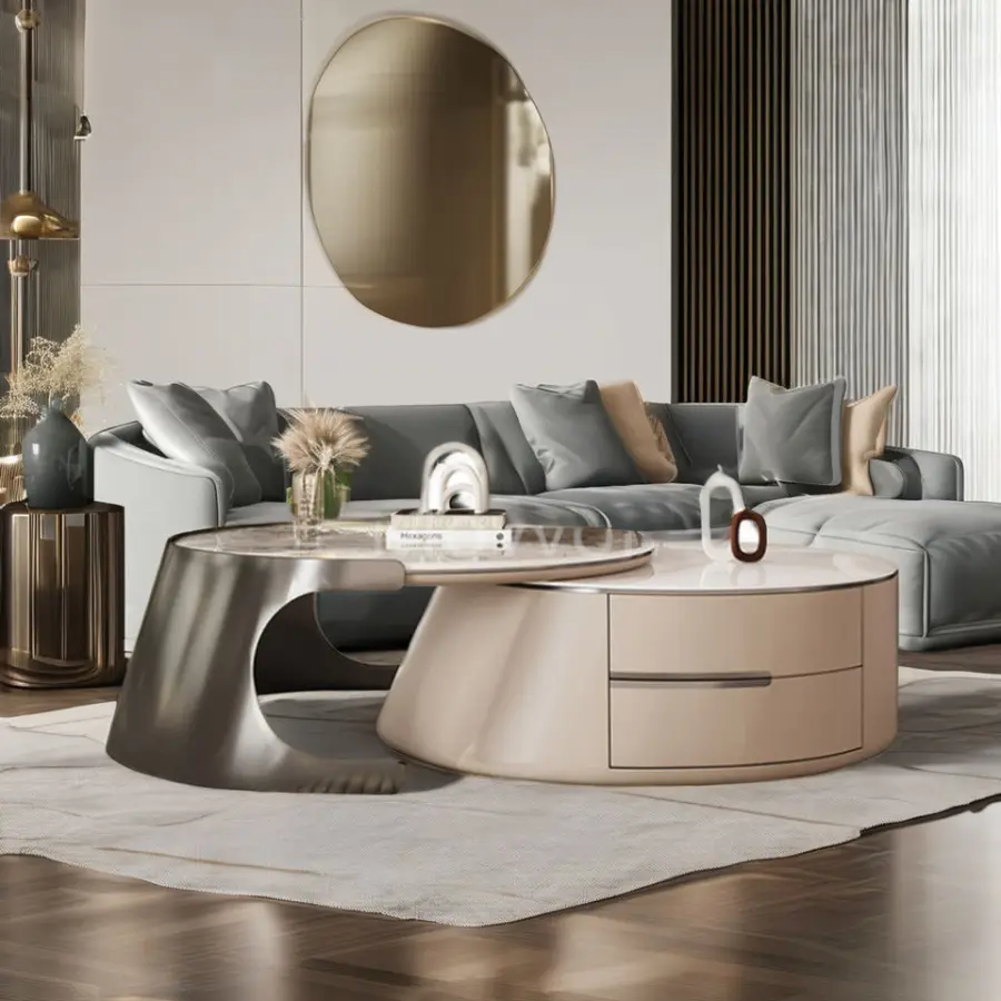 Living Room Coffee Table Marble Coffee Table Oval Coffee Table Set — view 1