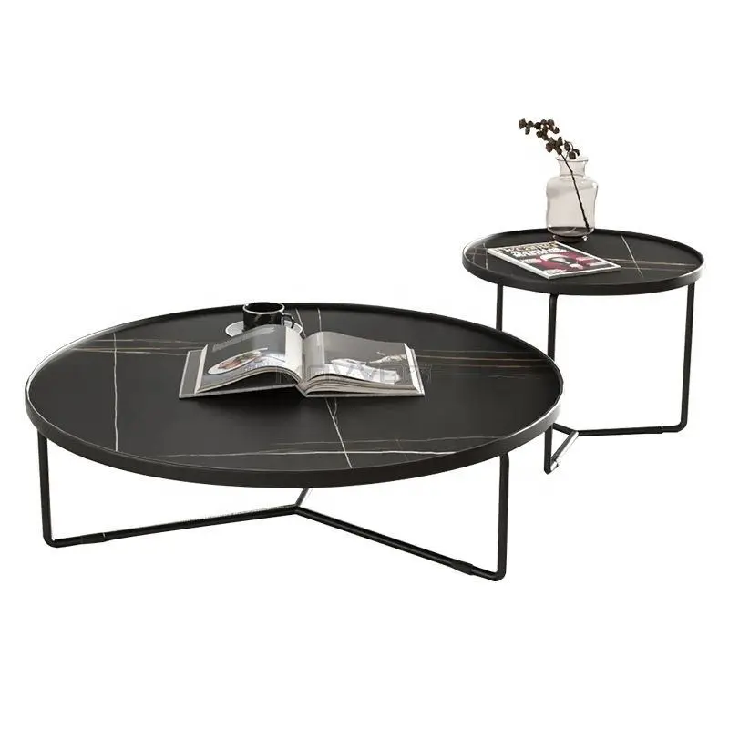 Nordic Modern Style Wrought Iron Coffee Table with Marble Rock Slab Top Tea Table Set for Living Room Home Furniture — view 1