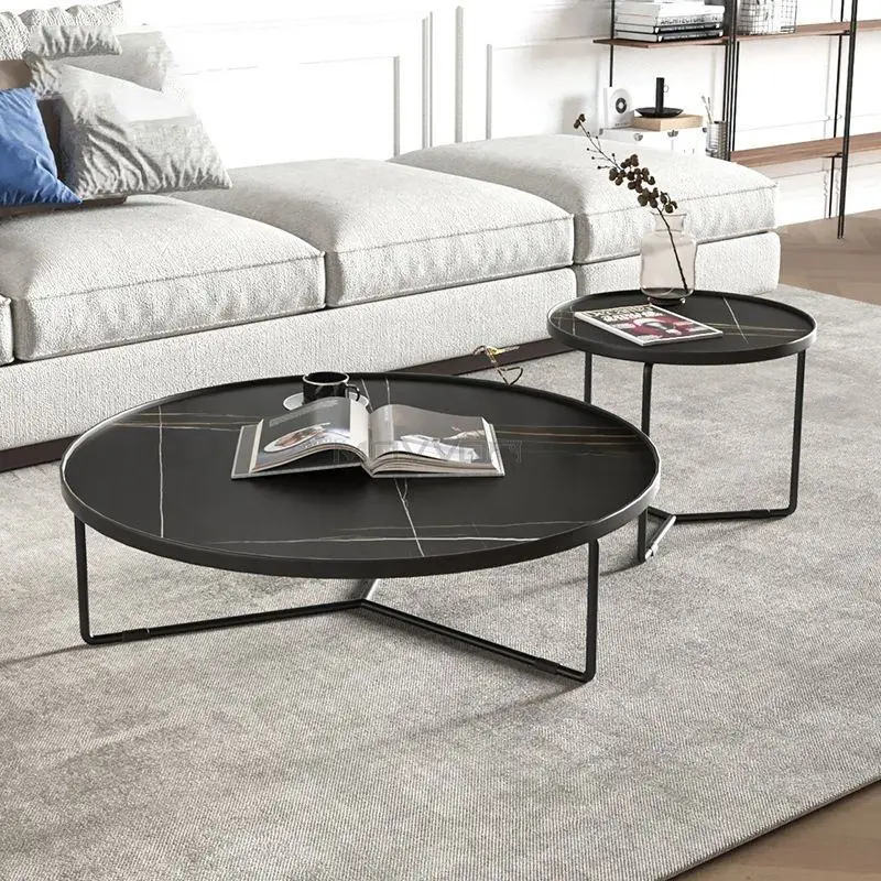 Nordic Modern Style Wrought Iron Coffee Table with Marble Rock Slab Top Tea Table Set for Living Room Home Furniture — image 5