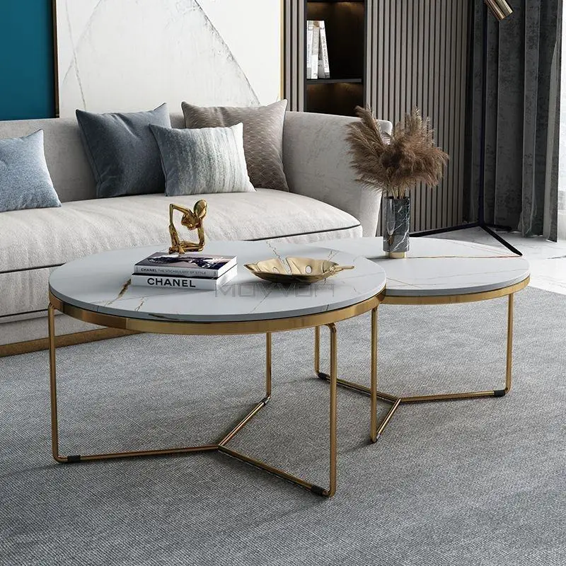 Nordic Modern Style Wrought Iron Coffee Table with Marble Rock Slab Top Tea Table Set for Living Room Home Furniture — image 6