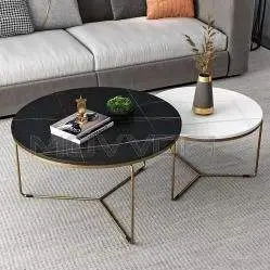 Nordic Modern Style Wrought Iron Coffee Table with Marble Rock Slab Top Tea Table Set for Living Room Home Furniture — image 7