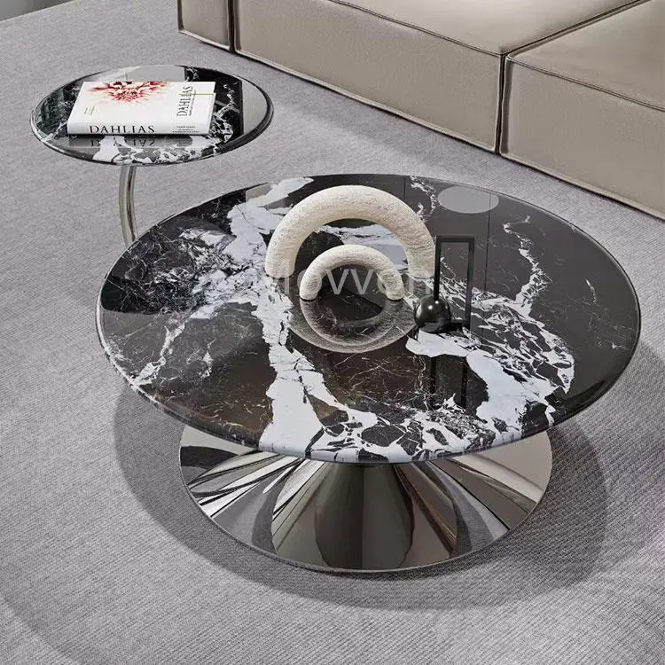 Luxury Marble Coffee Table Living Room Home Designer High-end Stainless Steel Round Coffee Table — image 7