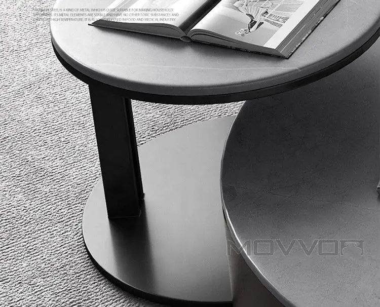 Wholesale Furniture Design Modern Round Coffee Tables Sets Stone Top with Storage Walnut Base Tea Coffee Table Set — view 3