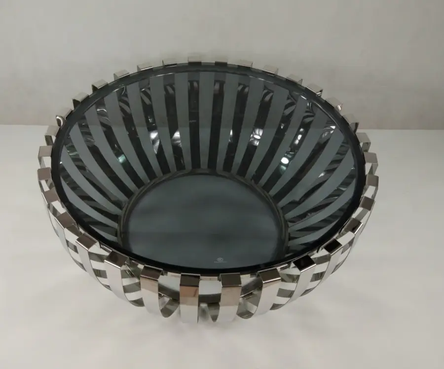 Wholesale Tempered Top Nesting Stainless Steel Silver Frame Round Modern Luxury Coffee Table — image 3