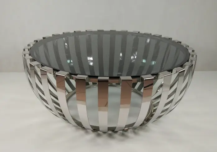 Wholesale Tempered Top Nesting Stainless Steel Silver Frame Round Modern Luxury Coffee Table — image 4