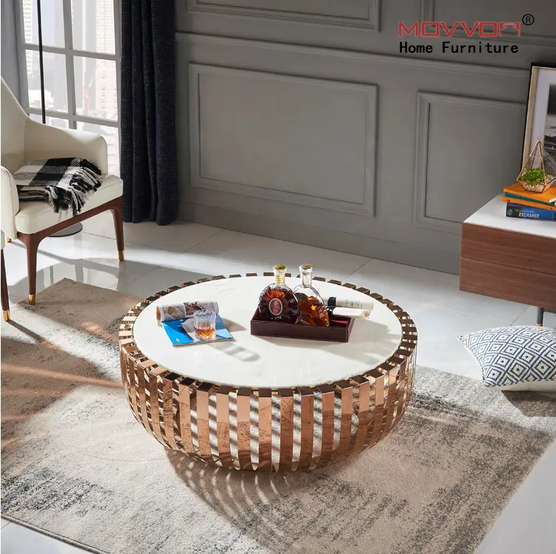 Wholesale Tempered Top Nesting Stainless Steel Silver Frame Round Modern Luxury Coffee Table — image 5
