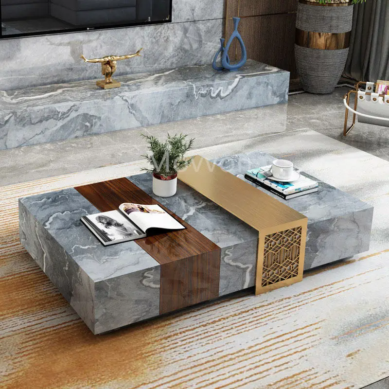 Italian Luxury Designer Model Rectangular Tea Table Natural Marble for Modern Home Furniture for Living Room or Villa — view 1