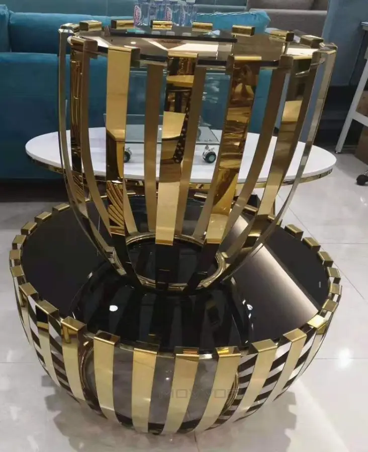 Wholesale Tempered Top Nesting Stainless Steel Silver Frame Round Modern Luxury Coffee Table — image 7