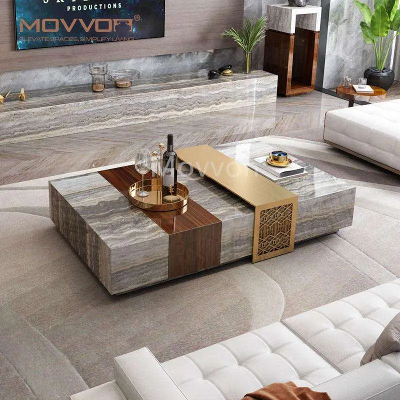 Italian Luxury Designer Model Rectangular Tea Table Natural Marble for Modern Home Furniture for Living Room or Villa — image 5