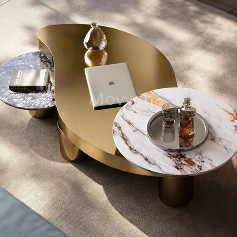 Luxury Style Gold Black Steel Coffee Table Set New Design Living Room Sofa Center Tables Home Decorative Furniture — image 3