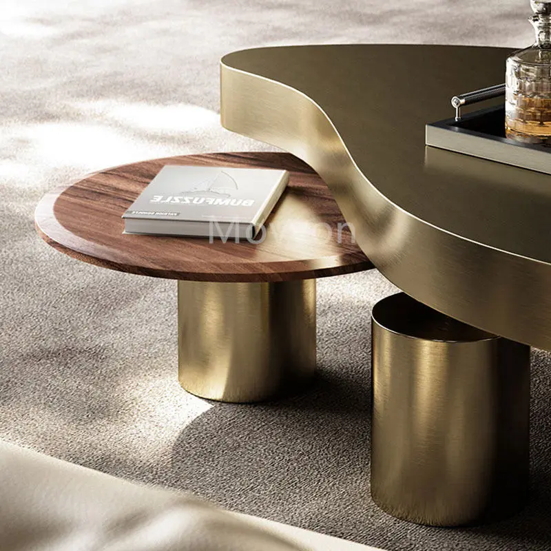 Luxury Style Gold Black Steel Coffee Table Set New Design Living Room Sofa Center Tables Home Decorative Furniture — image 5