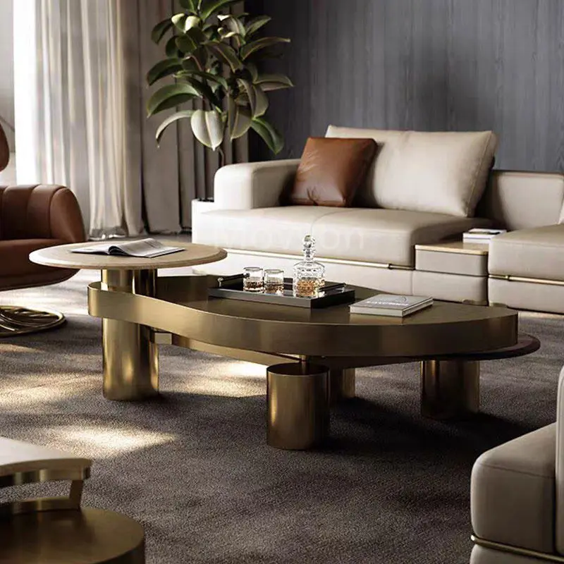 Luxury Style Gold Black Steel Coffee Table Set New Design Living Room Sofa Center Tables Home Decorative Furniture — image 6