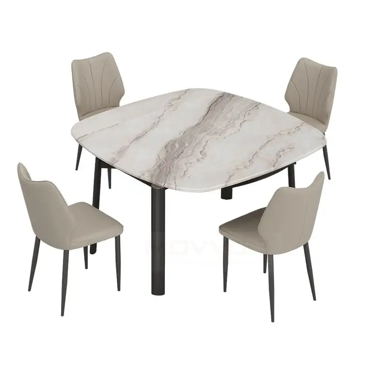 Modern Rectangular Marble Wooden Rock Plate Table for Small Family Dining Home Furniture for Apartment Courtyard or Home — view 1