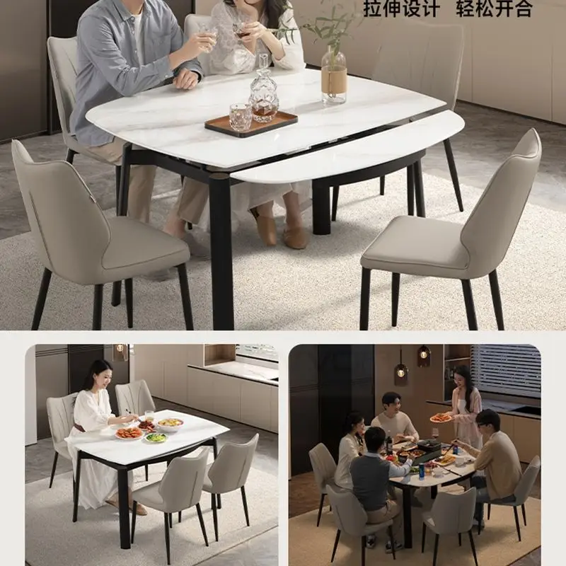 Modern Rectangular Marble Wooden Rock Plate Table for Small Family Dining Home Furniture for Apartment Courtyard or Home Bar — image 4